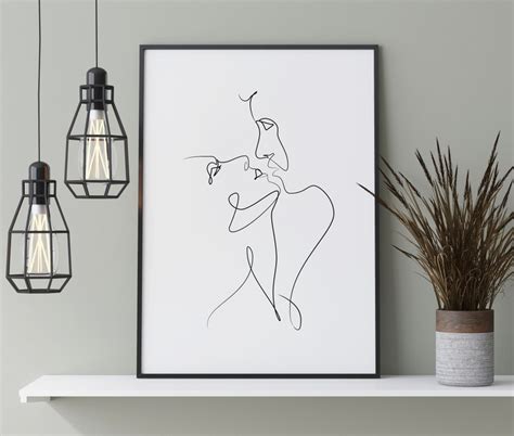 Couple One Line Drawing Kiss Line Art Abstract Couple Etsy Australia