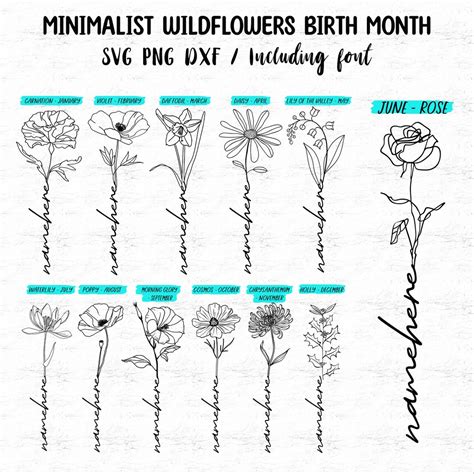 Wildflower Birth Month SVG PNG DXF Bundle Birthmonth Flower Svg