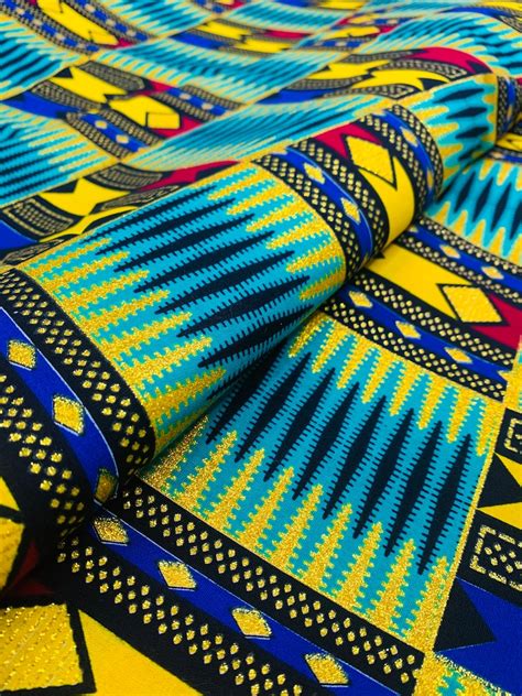 Metallic African Fabric By The Yard Kente Ankara Print Etsy