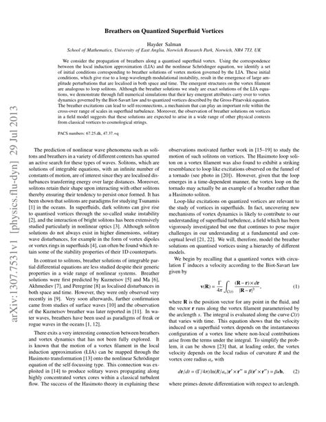 (PDF) Breathers on Quantized Superfluid Vortices