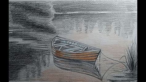 Comment Dessiner En Crayon Un Barque Sur Un Lac Calme Paysage Maritime