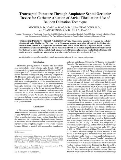 PDF Transseptal Puncture Through Amplatzer Septal Occluder Device For