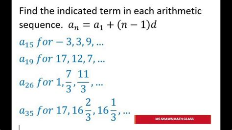 Find The Indicated Term For Each Arithmetic Sequence A For