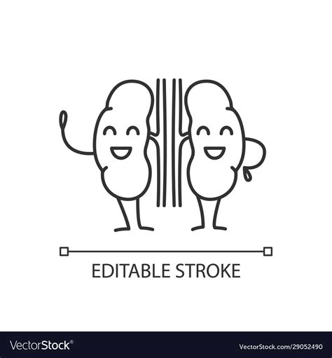 Smiling human kidneys emoji linear icon Royalty Free Vector