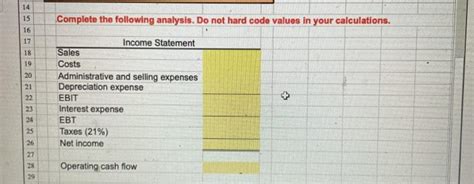 Solved Nment 1 Calculating Operating Cash Flow Excel 3