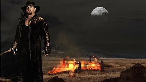 HD wallpaper: the undertaker wrestling, burning, fire, night, fire ...