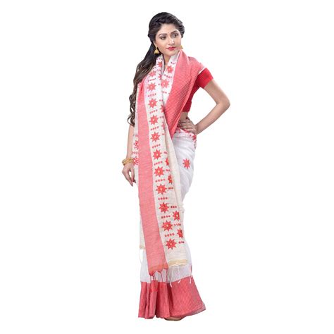 Women S Bengali Tant Traditional Khadi Pure Cotton Handloom Saree Red