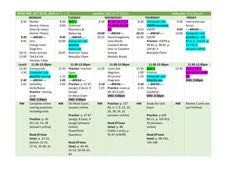 Chem 20 Week One Schedule Updated Oct 10