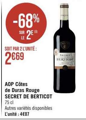 Promo Aop Côtes De Duras Rouge Secret De Berticot chez Géant