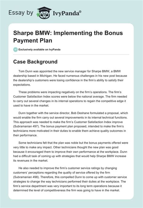 Sharpe Bmw Implementing The Bonus Payment Plan Words Case