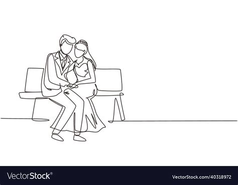 Single One Line Drawing Romantic Married Couple Vector Image