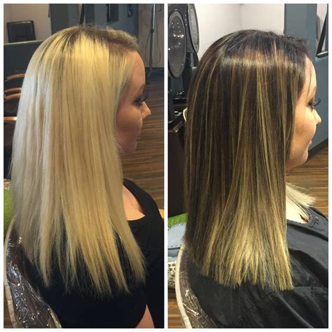 Before And After Bleach Blonde To Dark Ombre Bleach Blonde Blonde