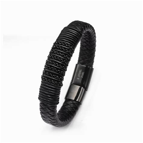 Preto Charme Couro Genu No Masculino Desportivo Charme Pulseiras Punk