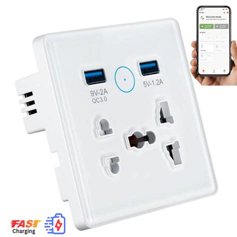 Smart universal wall socket with USB Port - 2 Ports Fast Charging