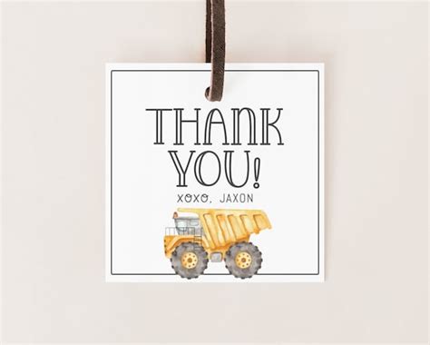 Dump Truck Birthday Party Favor Tag Construction Trucks Thank You