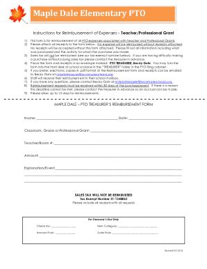 Fillable Online Mda Pto Form For Reimbursement Of Expenses Grants