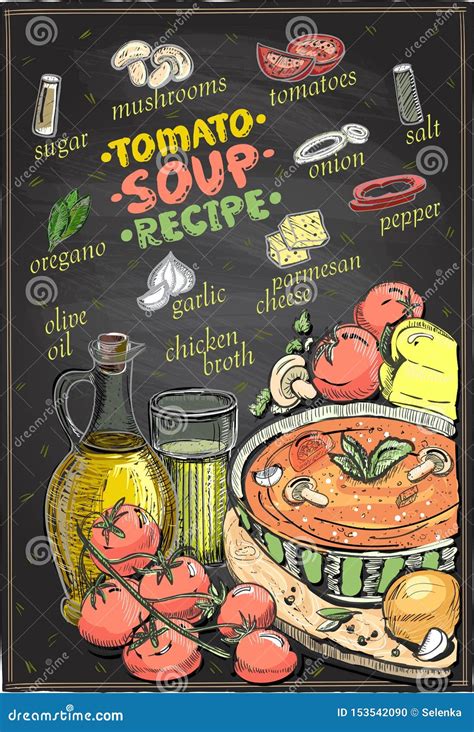 Tomato Soup Recipe Chalkboard Design Soup Menu With Ingredients Stock