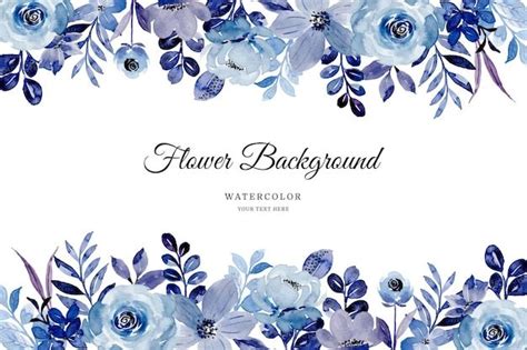 Blue Floral Background with Watercolor