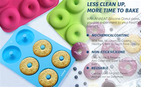 Anaeat 3 Pack Donut Pan Silicone Baking Mold Just Pop Out