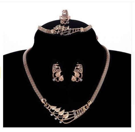 Gold Plated Crystal Necklace Bracelet Earrings Ring Set Wedding Fashion Jewelry Ebay