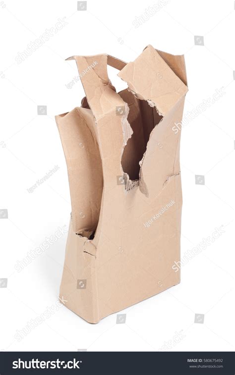 Damaged Cardboard Box Isolated On White Stock Photo 580675492