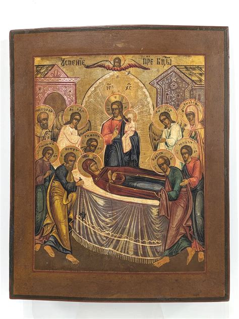 Proantic Icône Dormition Assomption de la Vierge Russie vers 19