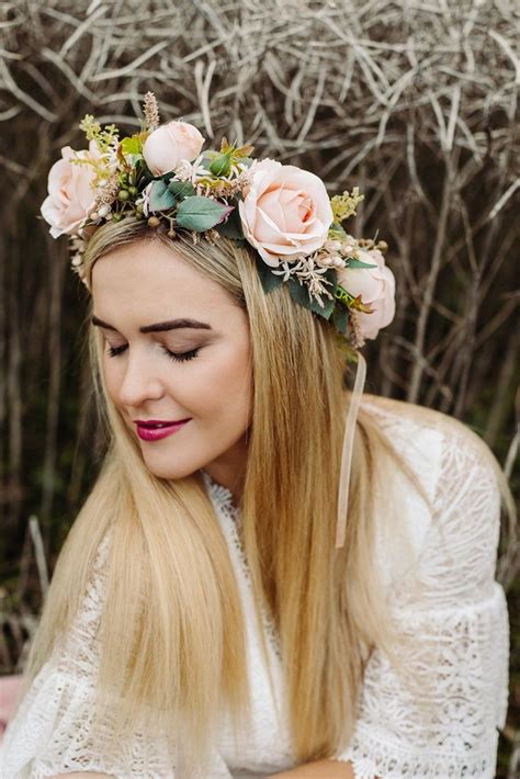 Peach Flower Crown Dusty Orange Headband Bridal Floral Tiara Rose Flower Crown Hair Flowers