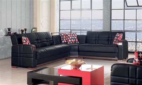 Black Leather Sectional Sofa Bed | Baci Living Room