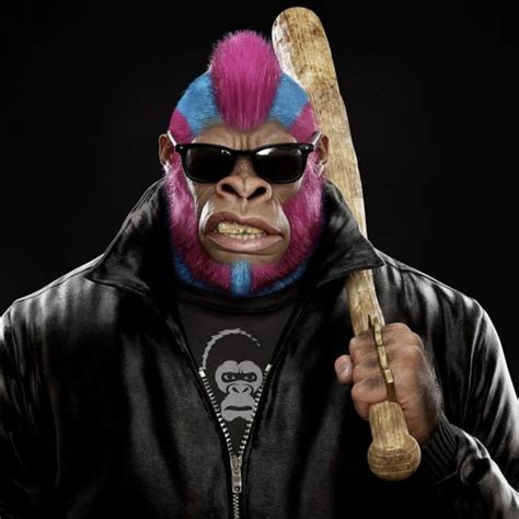 A Man With Pink And Blue Hair Holding A Baseball Bat