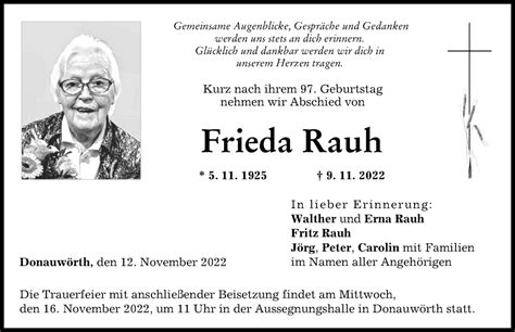 Traueranzeigen Von Frieda Rauh Allg Uer Zeitung