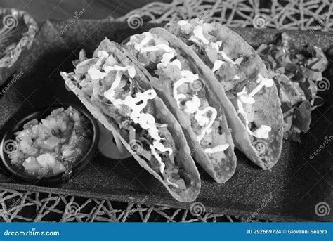 Mexican Tacos with Corn Tortillas Guacamole Sala Jalapeno Typical Tex Mex Food Stock Photo ...