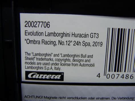 Carrera EVO 1 32 LAMBORGHINI HURACAN GT3 OMBRA RACING No 12 Slot Car