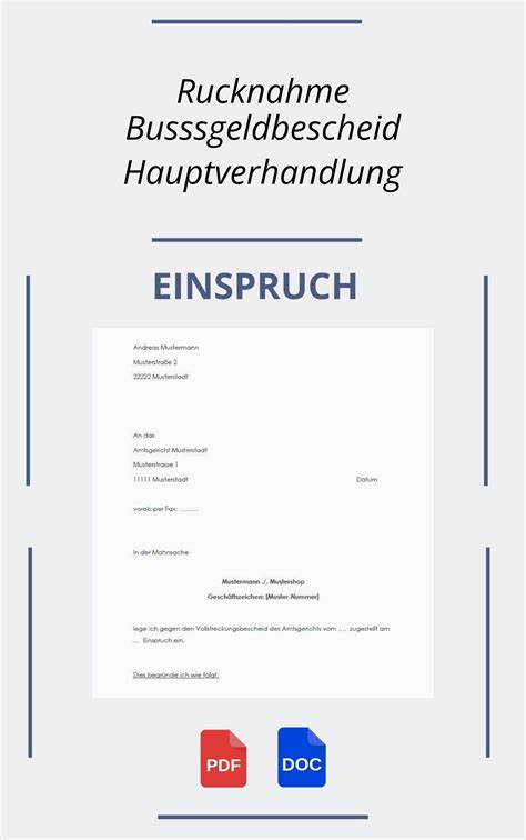 R Cknahme Einspruch Bu Geldbescheid Hauptverhandlung Muster Pdf Word