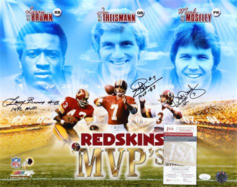 Joe Theismann Larry Brown Mark Moseley Signed Redskins X Photo