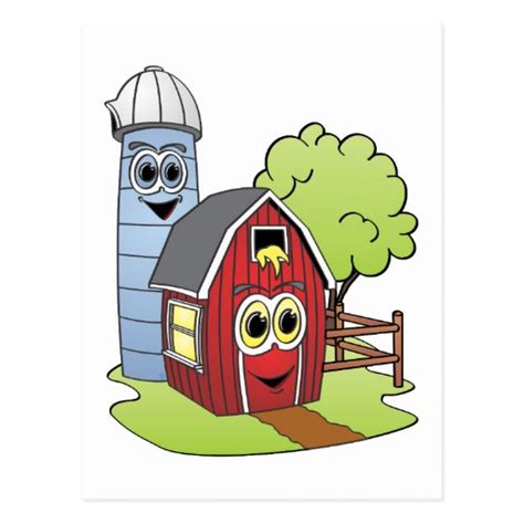 Barn Silo Cartoon Postcard | Zazzle