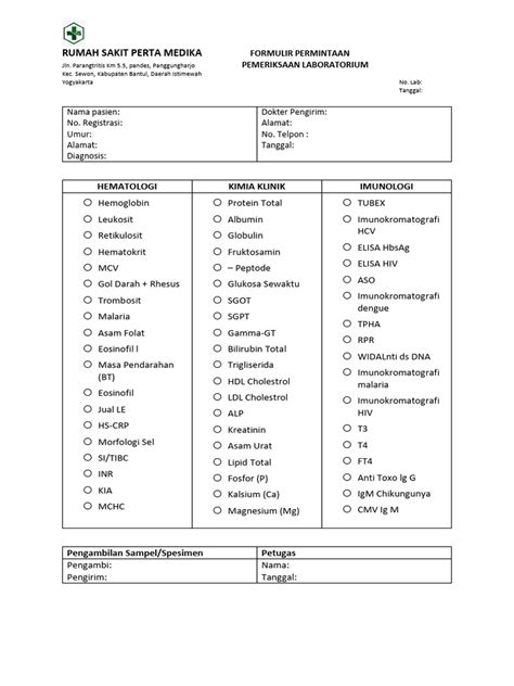 Formulir Permintaan Pemeriksaan Lab Pdf