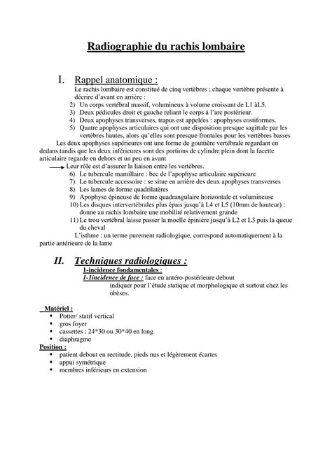 Solution Exploration Radiologique Du Rachis Lombaire Studypool