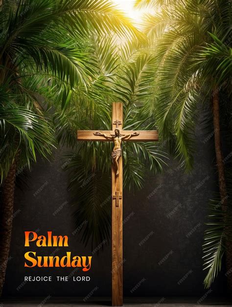 Premium Psd Palm Sunday Concept Palm Tree Forest With Decorated Wooden Christian Cross Background