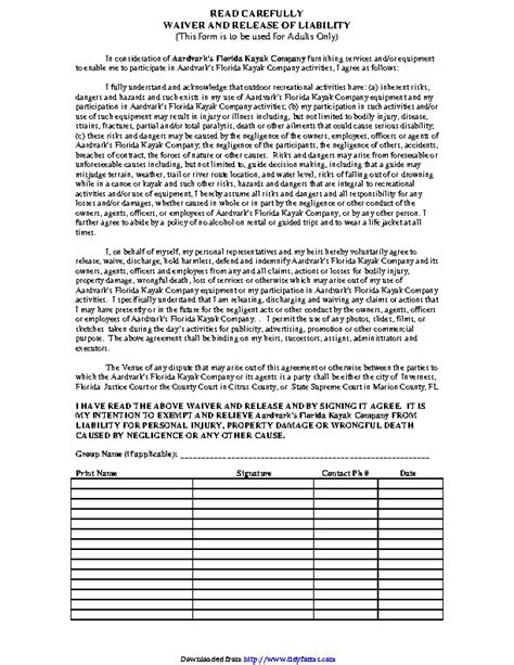 Florida Liability Release Form For Adults PDFSimpli