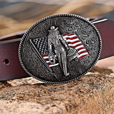 Accessories Cowgirl Cowboy Rodeo American Flag Belt Buckle Gold