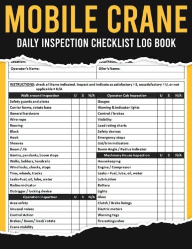 Mobile Crane Daily Inspection Checklist Logbook Mobile Crane Checklist