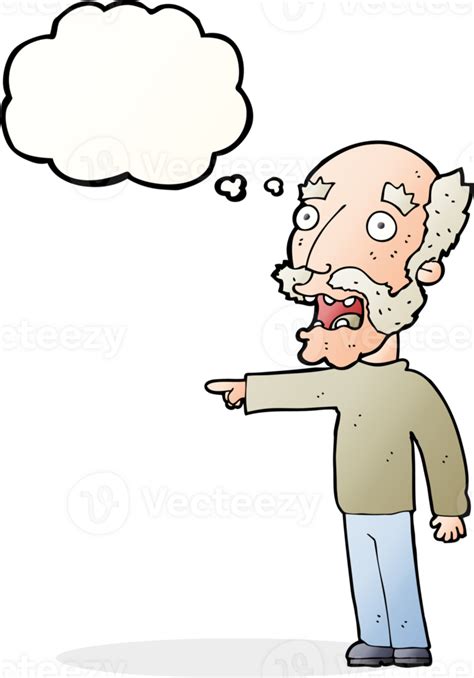 cartoon scared old man pointing with thought bubble 40694089 PNG