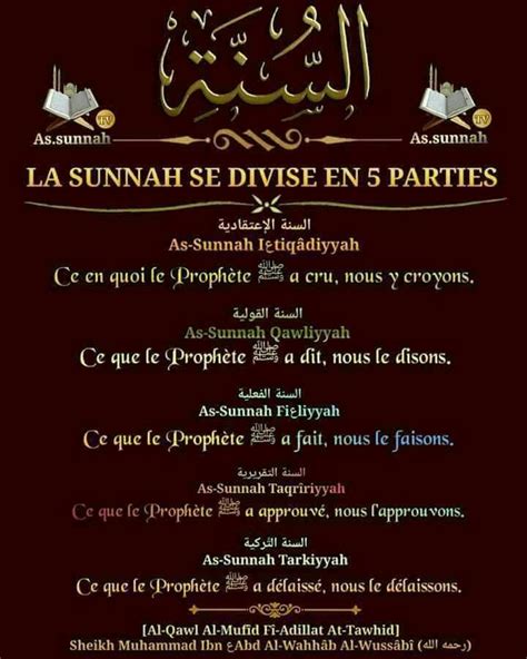 La Sunnah Se Divise En 5 Parties Citations Sur L Islam Rappel Islam