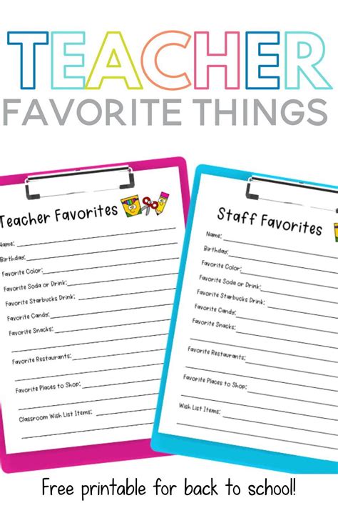 Free Teacher Favorite Things Form Teacher Favorite Things Teacher