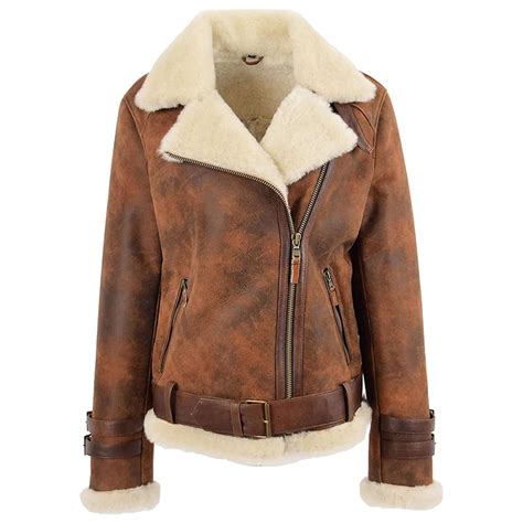 Shop Women S Real Sheepskin Aviator Shearling Jacket In Antique Brown