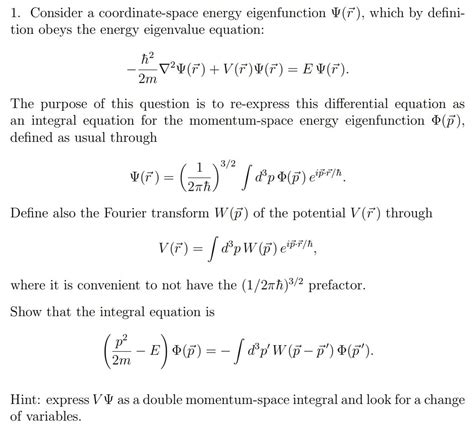 Solved 1 Consider A Coordinate Space Energy Eigenfunction V Chegg