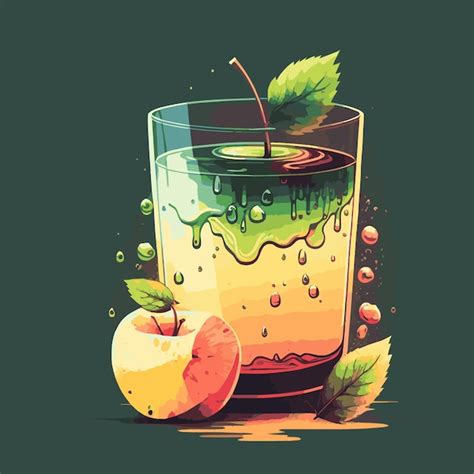 Premium Vector Cup Glass Of Apple Juice With Slices Of Apple Vector