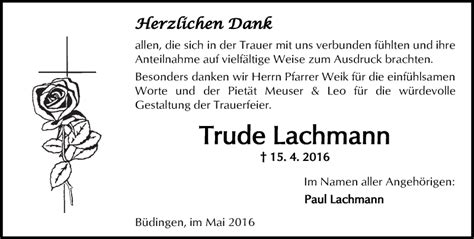 Traueranzeigen Von Trude Lachmann Vrm Trauer De