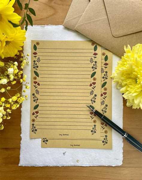 letter writing paper floral paper hand illustrated handmade