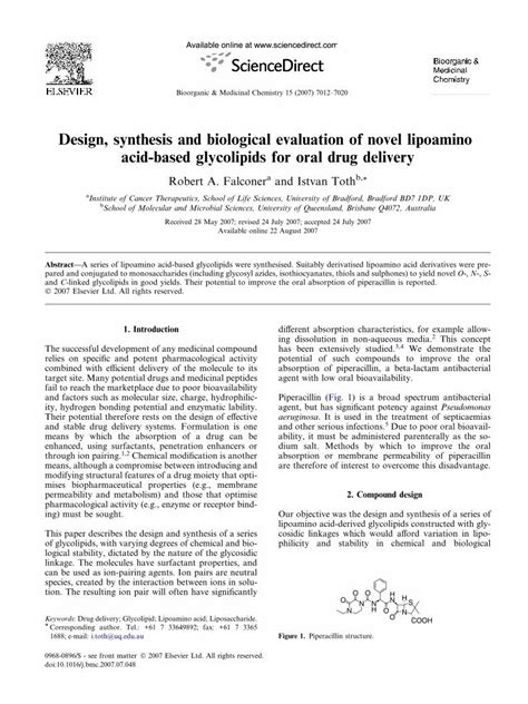 Pdf Design Synthesis And Biological Evaluation Of Novel Lipoamino